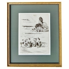 Diana Thorne, “Social Climbers”, incisione su carta autografata raffigurante un cane, incorniciata, CIRCA 1935