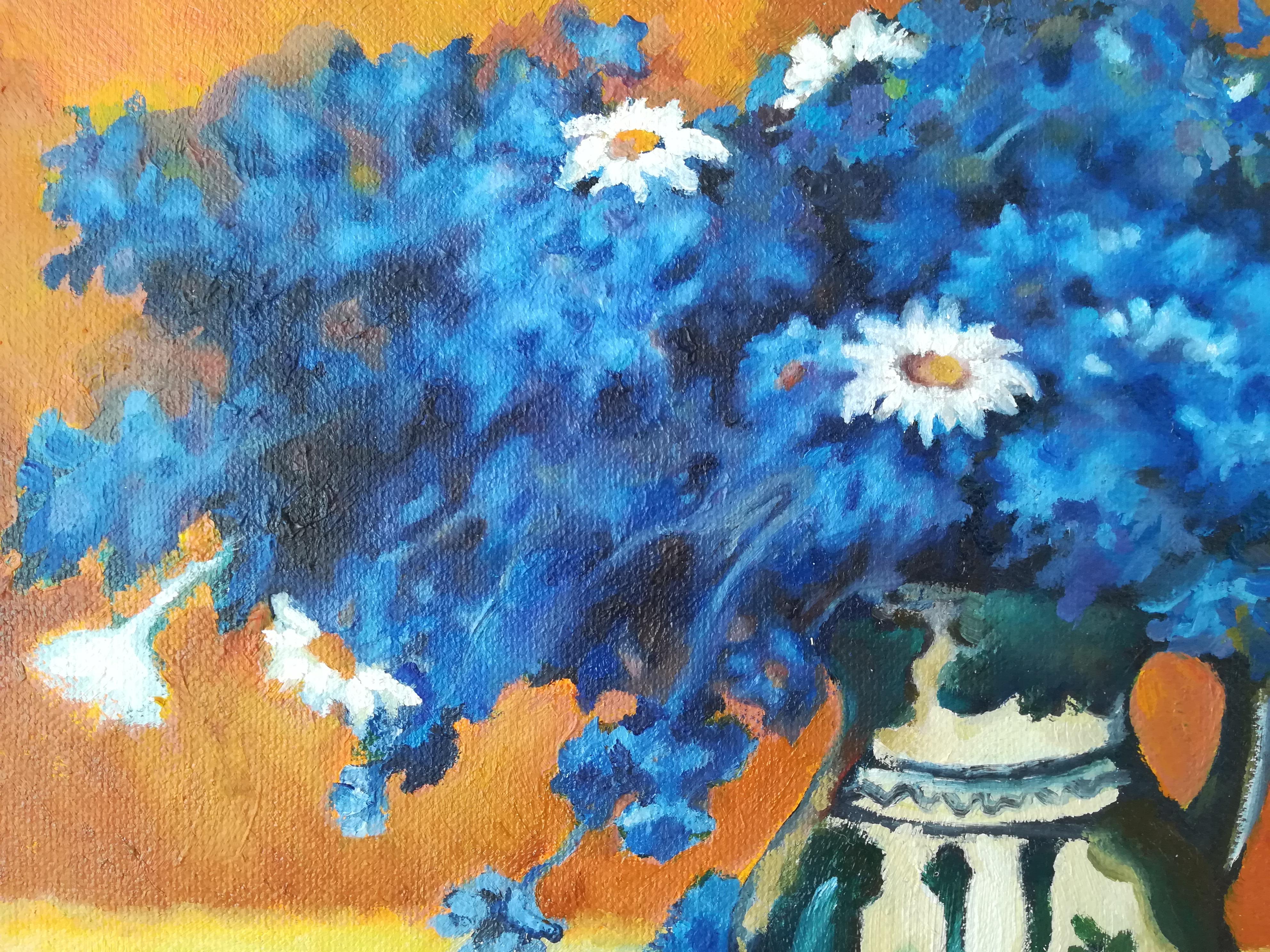 French Contemporary Art by Diana Torje - Blue Flowers For Sale 1