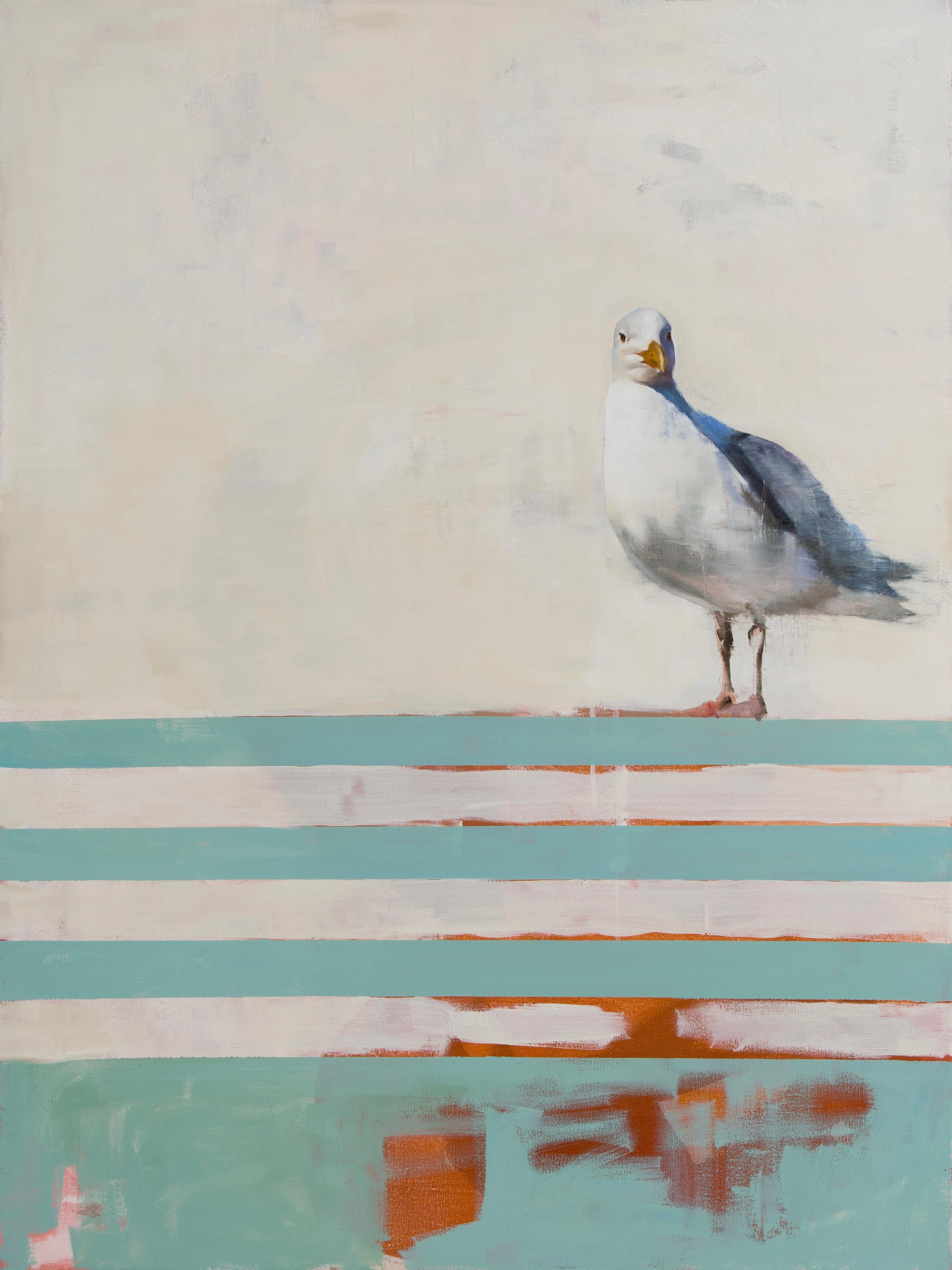 Diana Tremaine Animal Painting - Boardwalk / abstract blue and white nature - oil on canvas