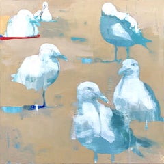 By the Shore I - oil on canvas birds, nature, abstract