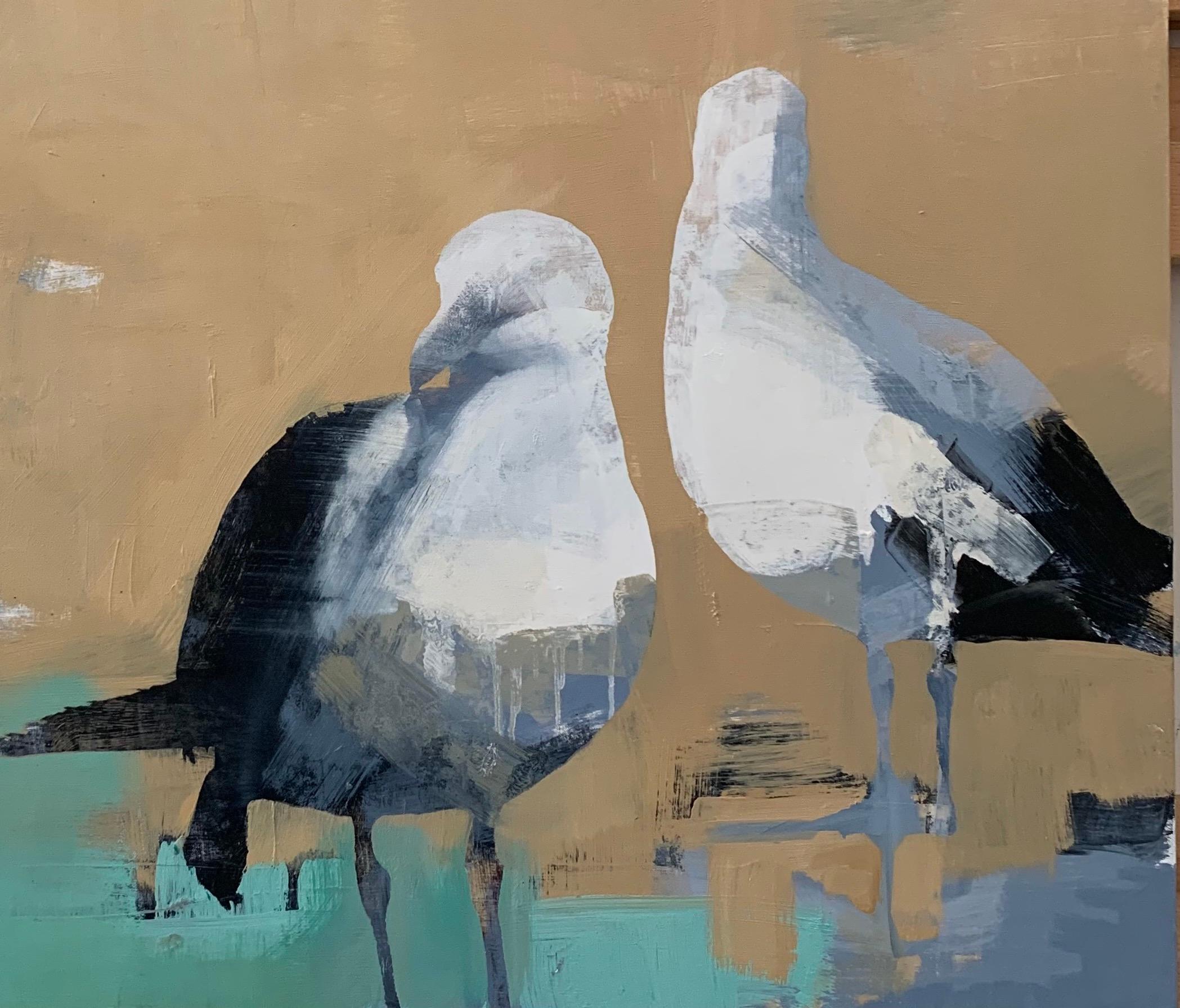 By the Shore III- oil on canvas birds, nature, abstract - Painting by Diana Tremaine
