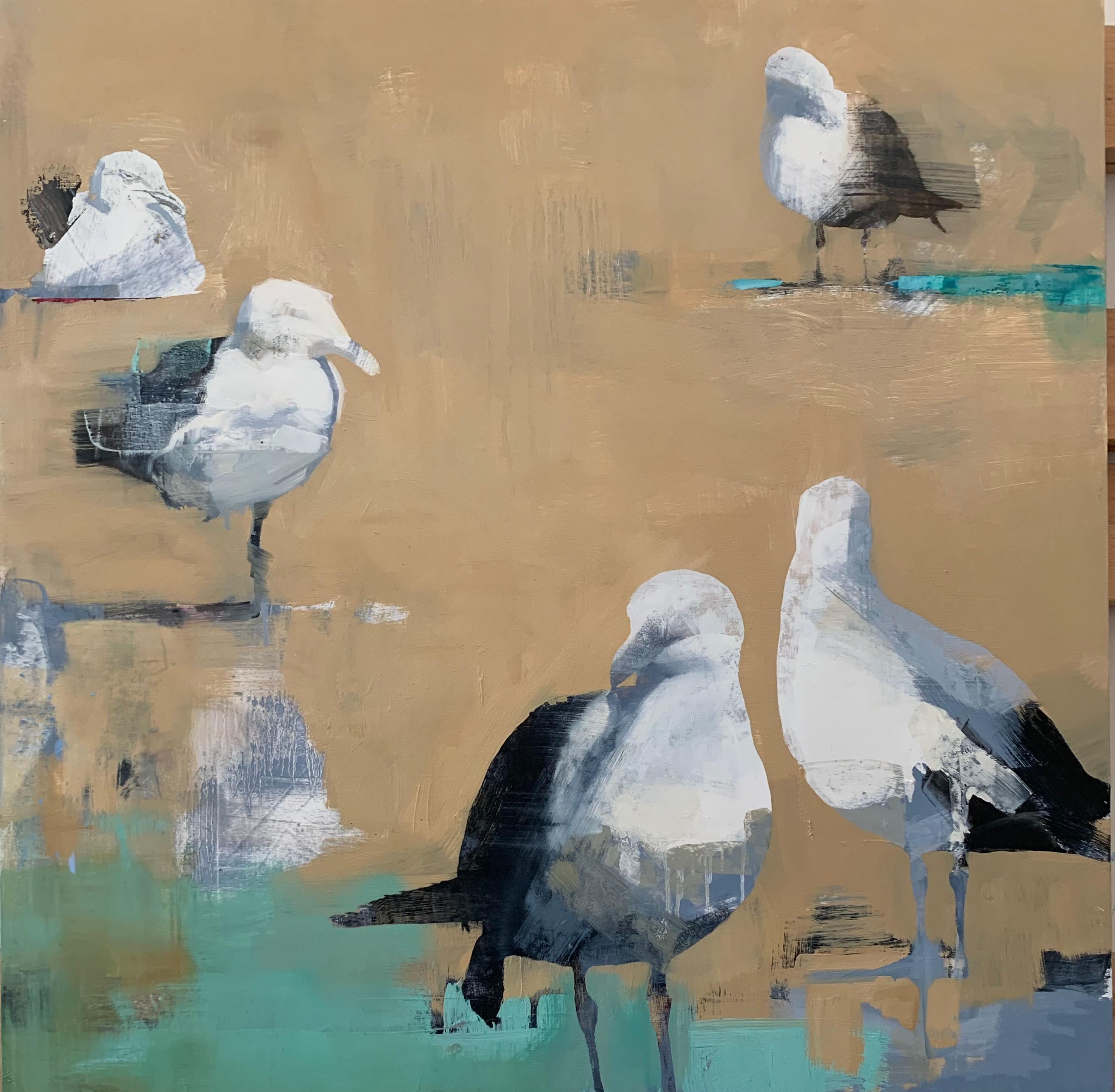 By the Shore III- oil on canvas birds, nature, abstract