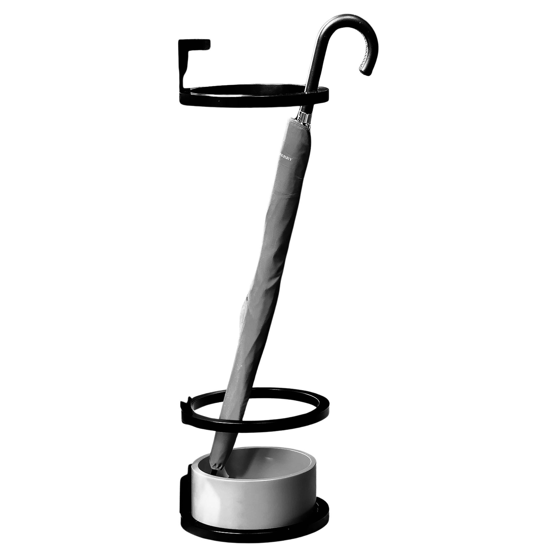 Diana Umbrella Stand Circular in Steel Powder-Coated and Black Tray
