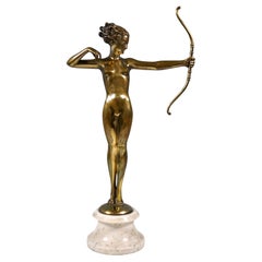 'Diana', Viennese Art Déco Bronze, Beauty With Bow by Josef Lorenzl c. 1915/1920