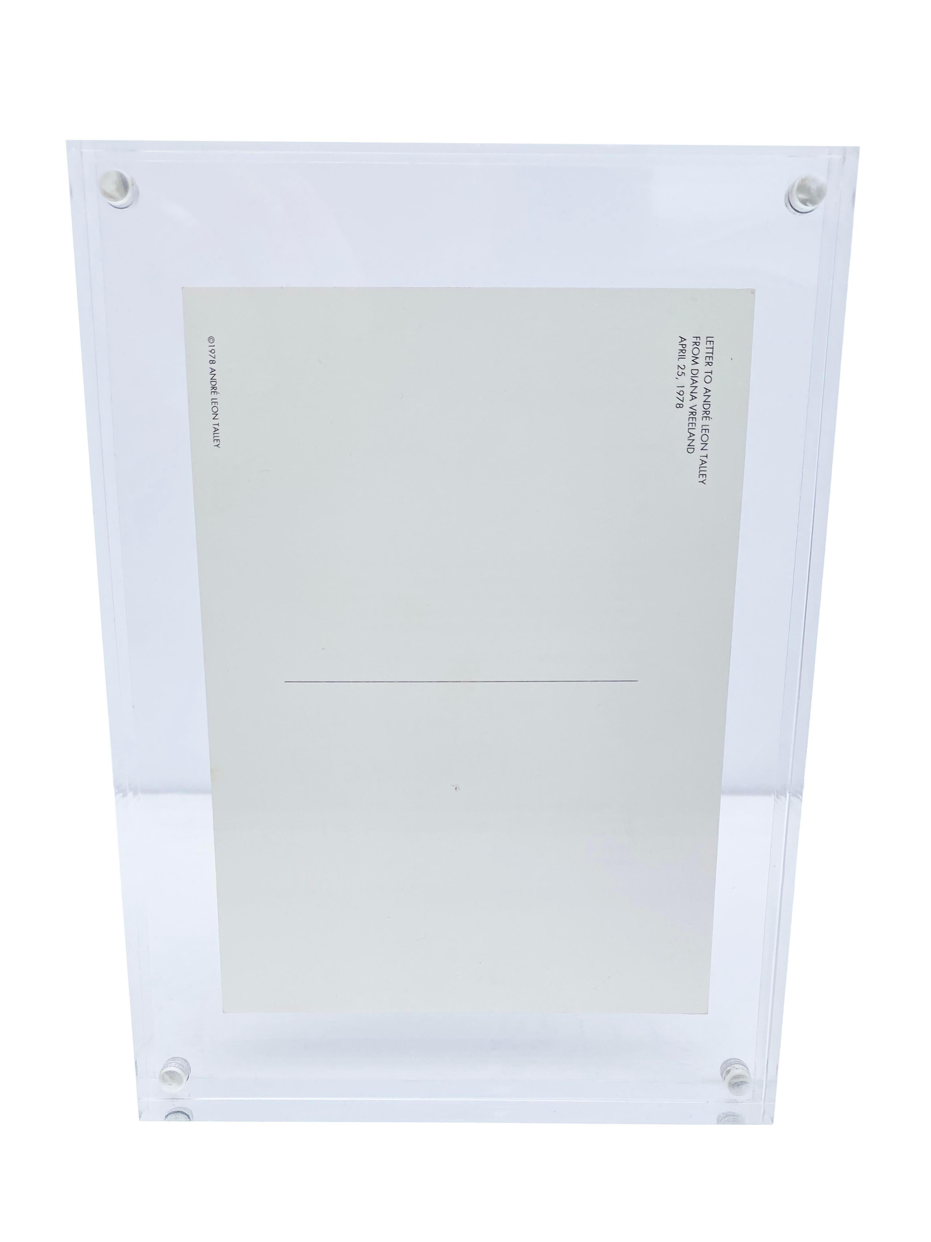 20th Century Diana Vreeland's Framed Letter to Andre Leon Talley For Sale