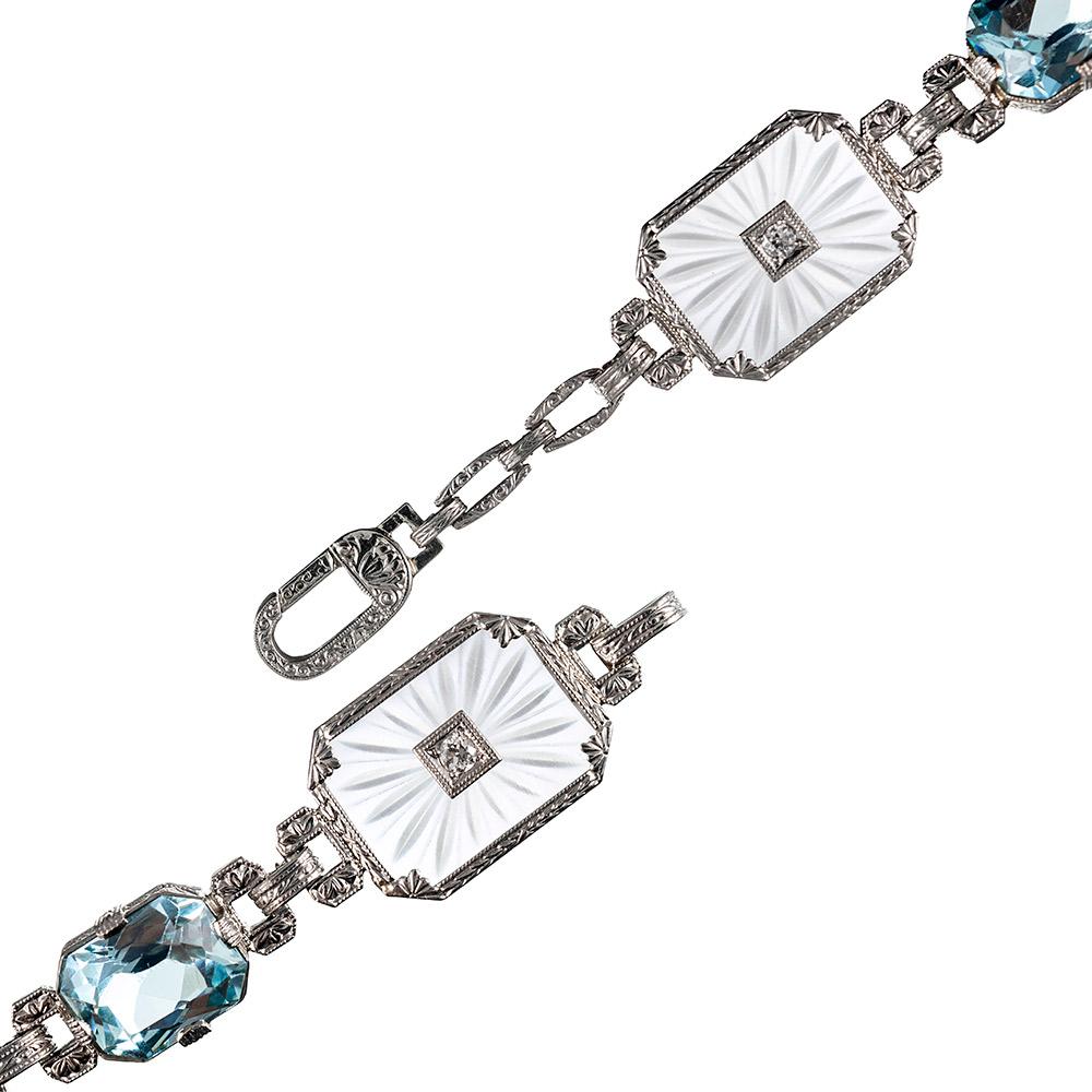 Diana’s Art Deco Aquamarine and Rock Crystal Bracelet In Good Condition In Carmel-by-the-Sea, CA