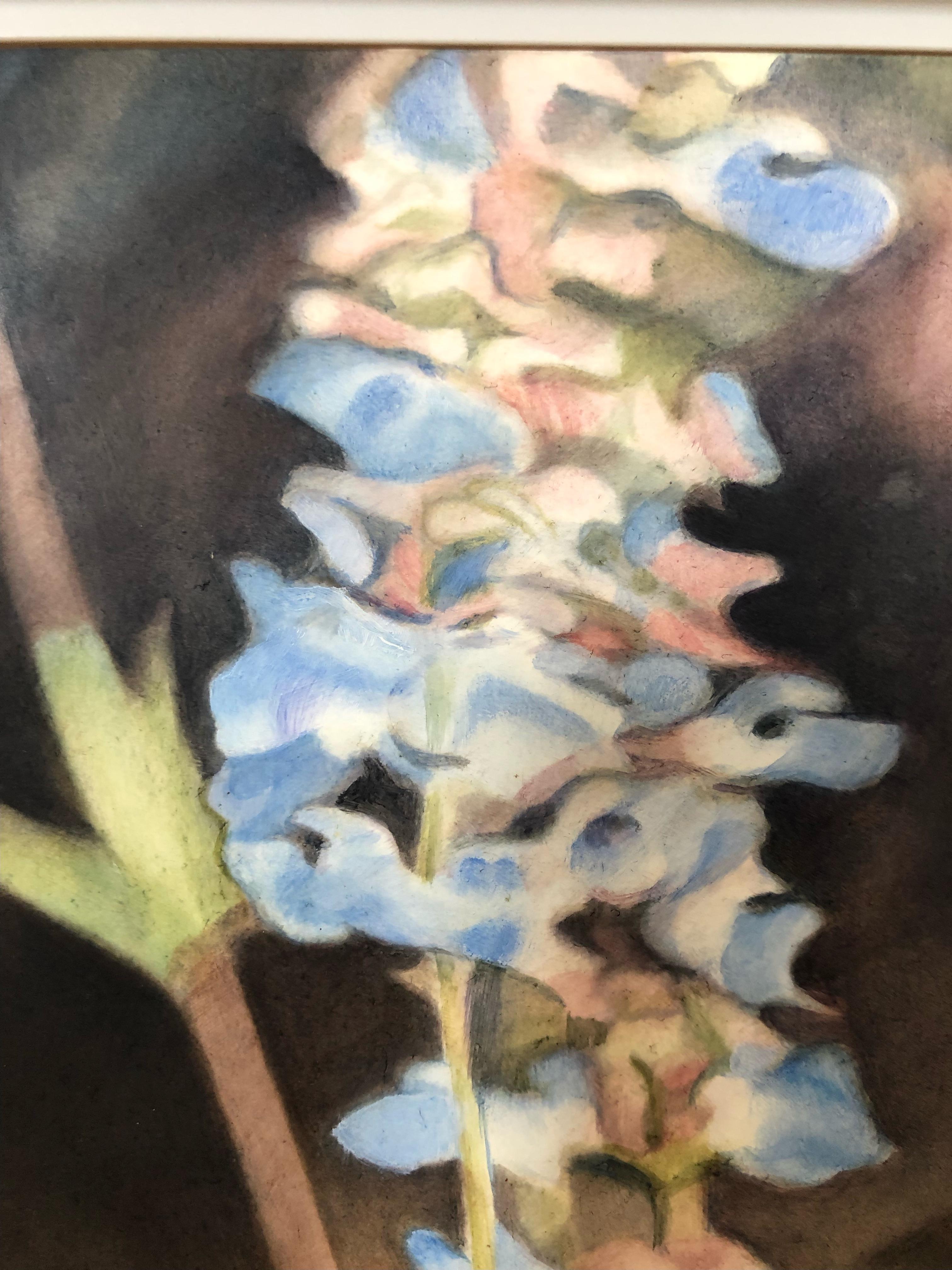 Hummingbird im Salvia-Garten (Fotorealismus), Painting, von Diane Andrews Hall
