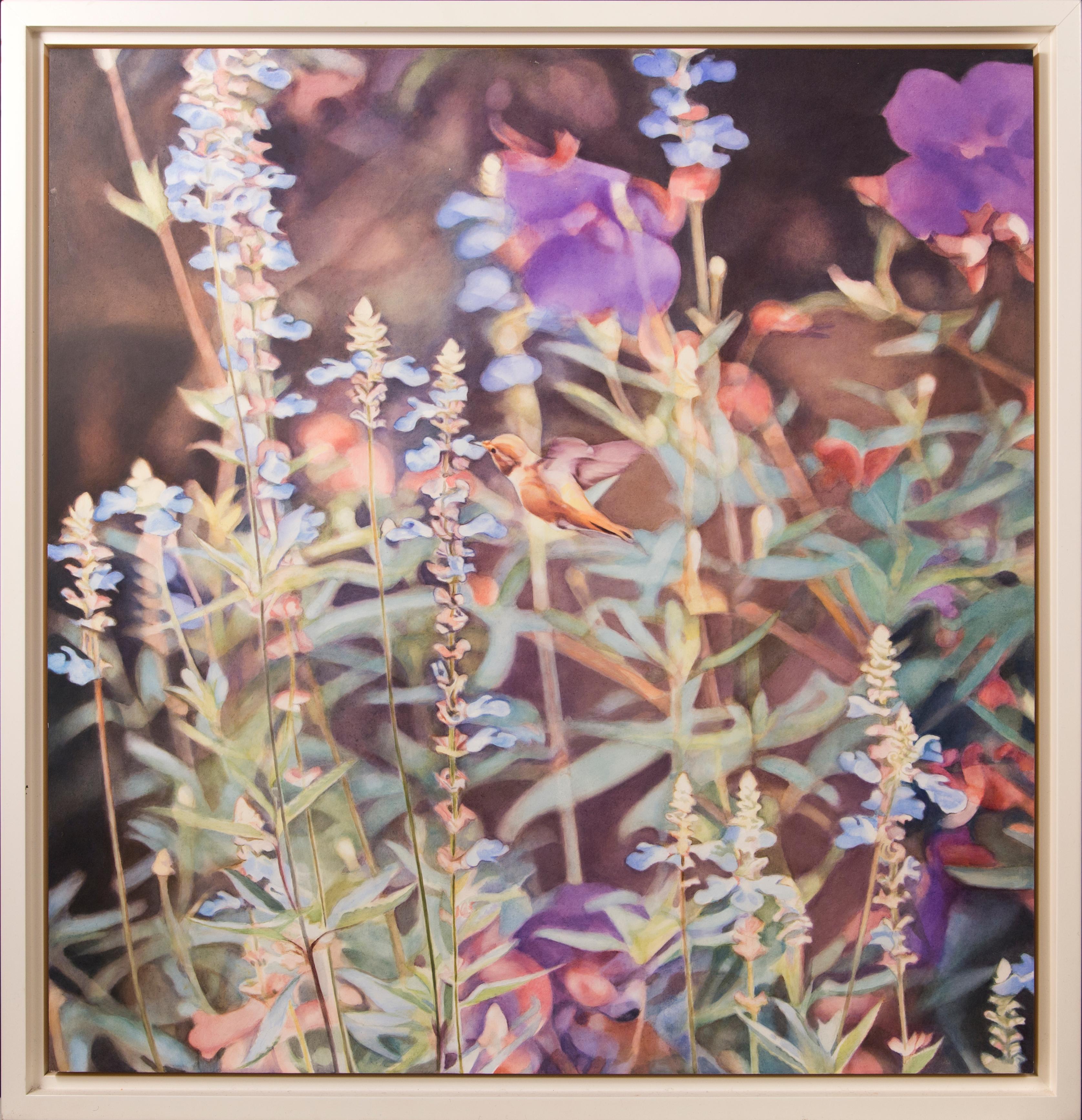 Diane Andrews Hall Animal Painting - Hummingbird in Salvia Garden