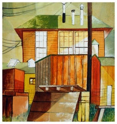 Modernist Houses, Vintage 1970s Geometric Urban Landscape, Pacific Grove CA