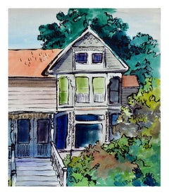 Victorian Home Watercolor Landscape