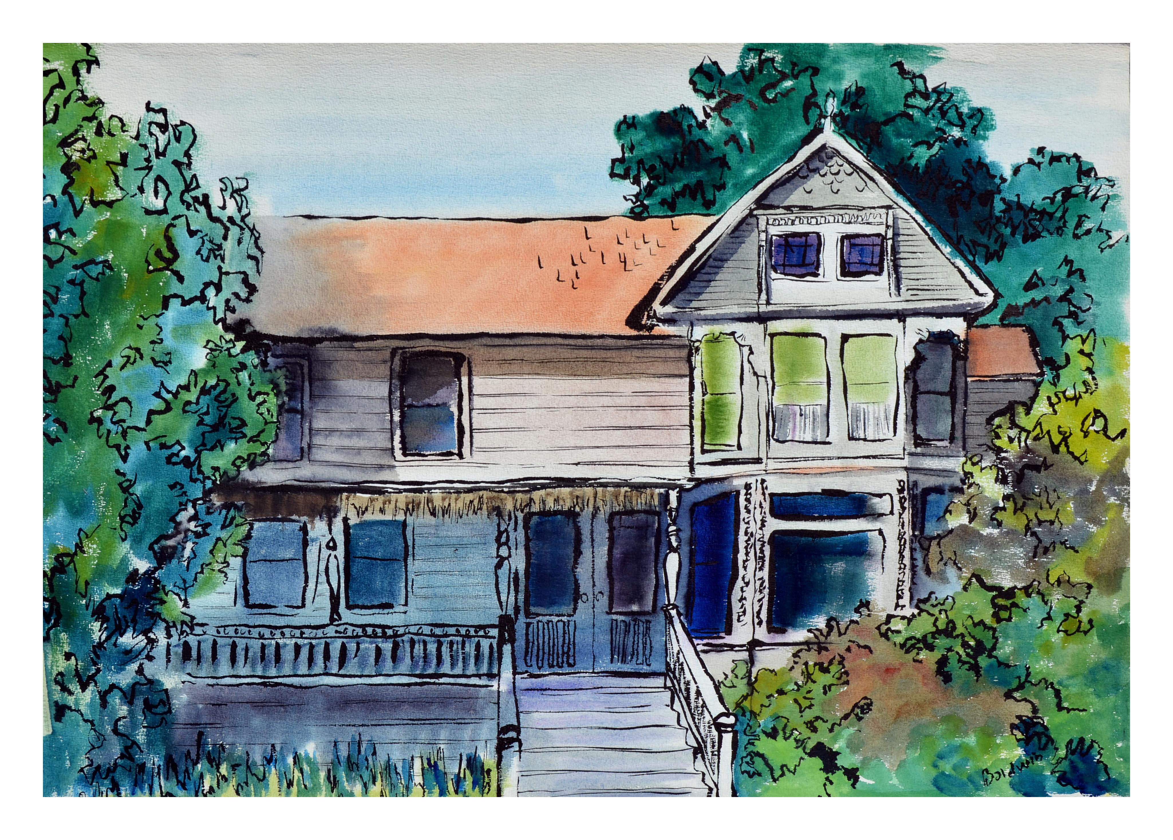 Victorian Home Watercolor Landscape