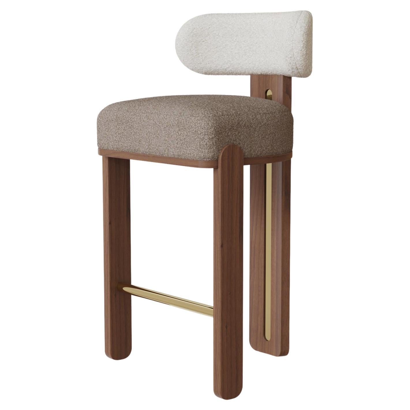 Diane Bouclé Bar Chair with Walnut and Brass Accents im Angebot