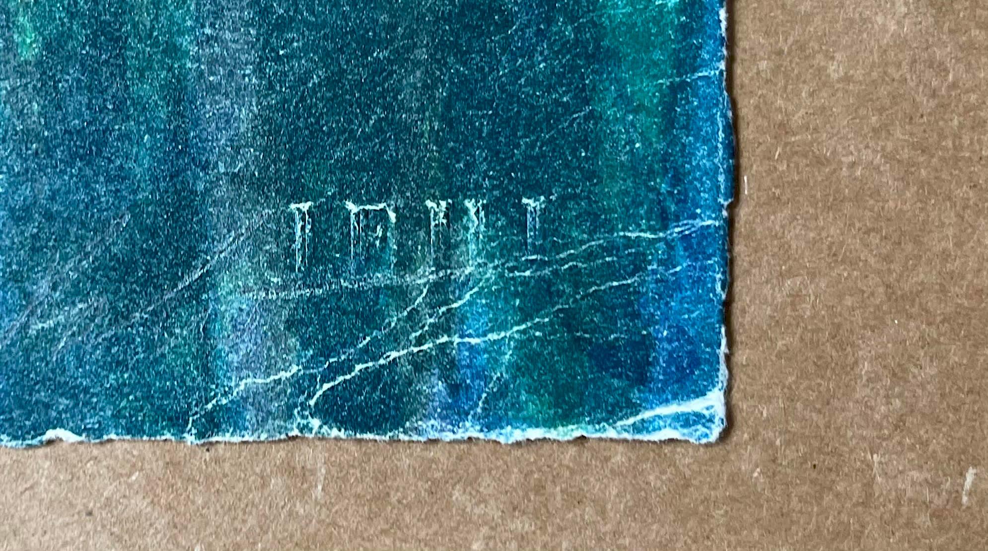 Estanque de los Lirios en Giverny, magnífica litografía firmada y coloreada a mano única var. - Landscape Print Azul de Diane Burko
