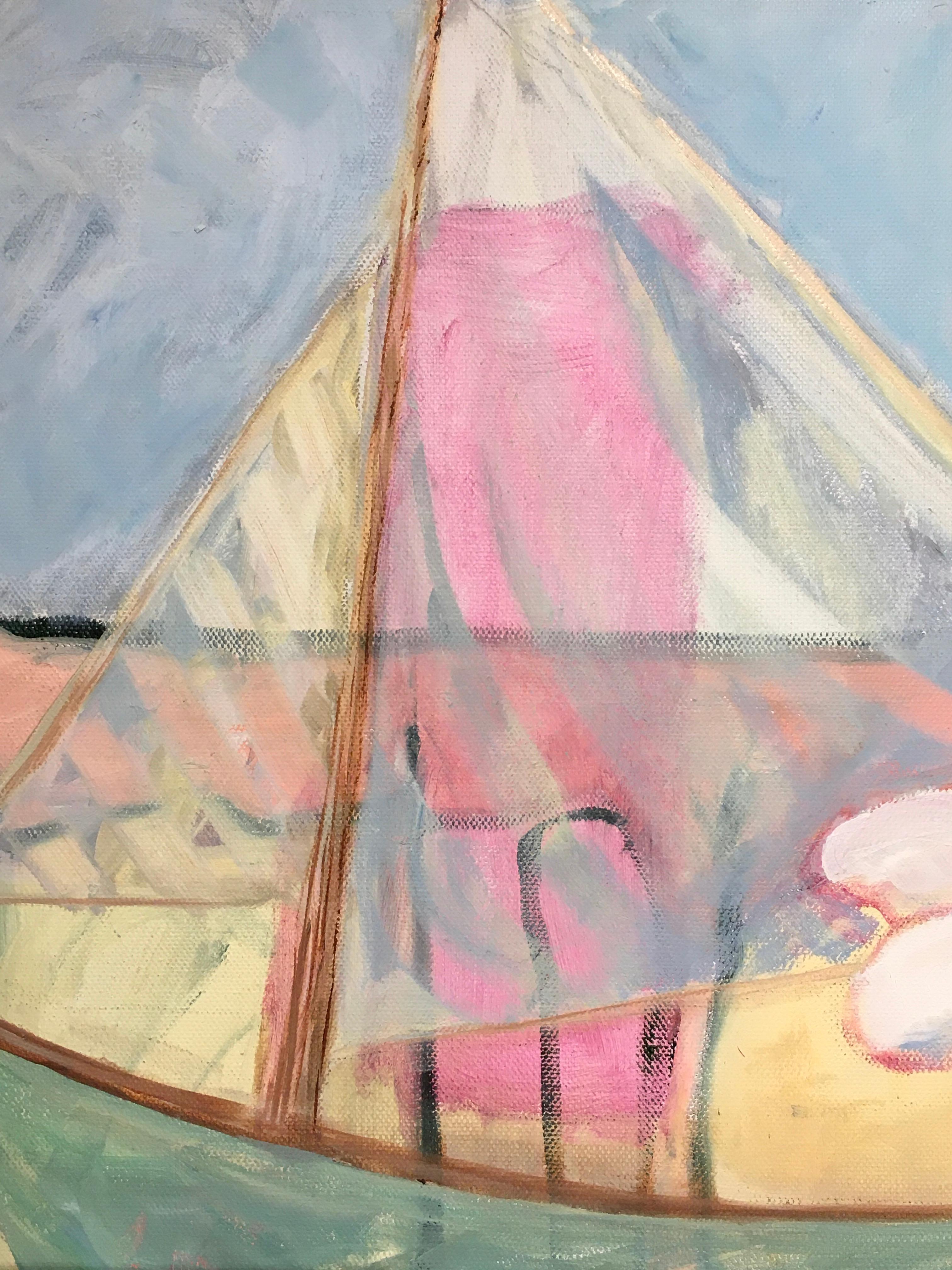 Espérame', de Diane Coady, Pintura al óleo y seda sobre lienzo en venta 5
