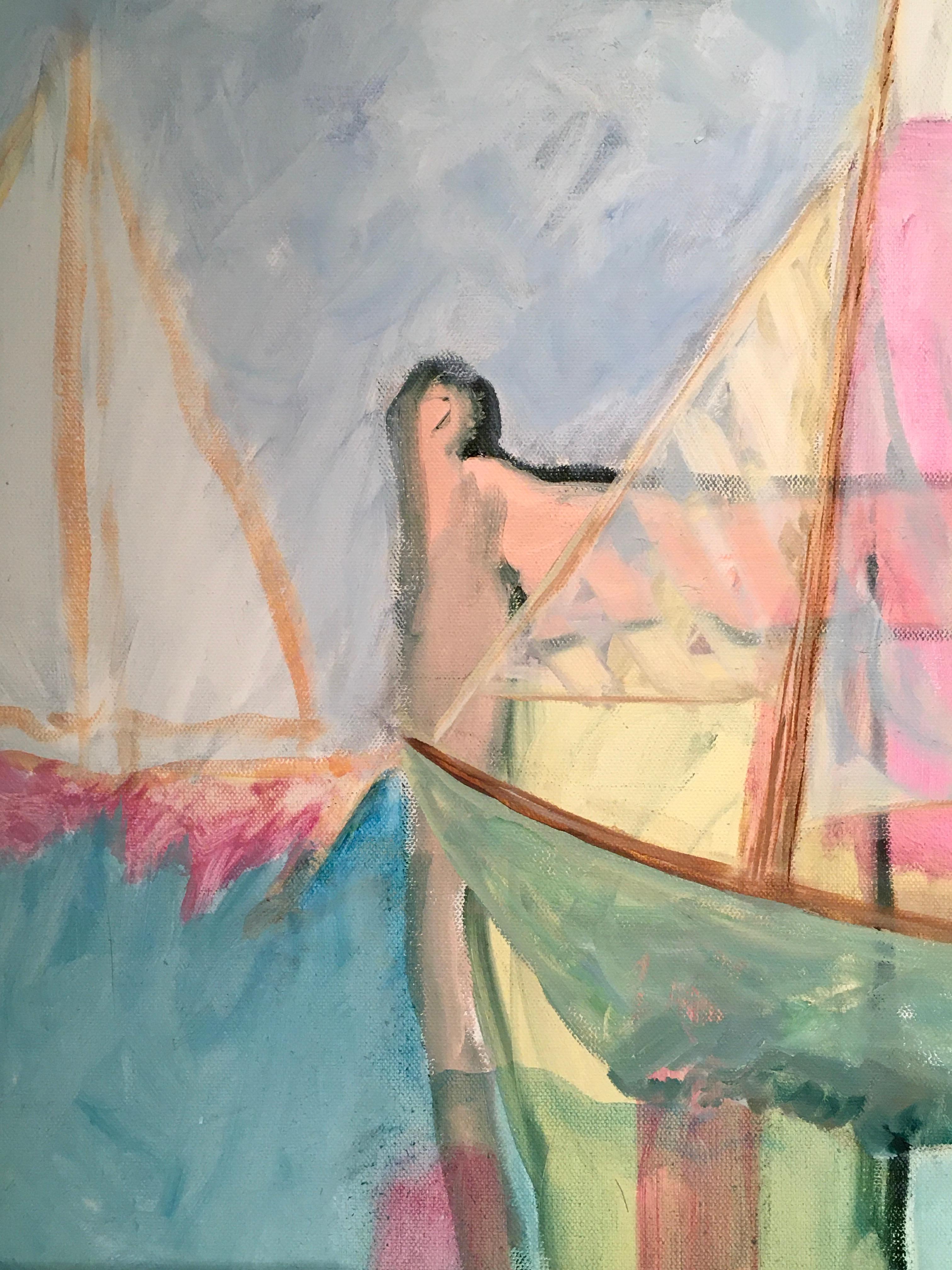 Espérame', de Diane Coady, Pintura al óleo y seda sobre lienzo en venta 8