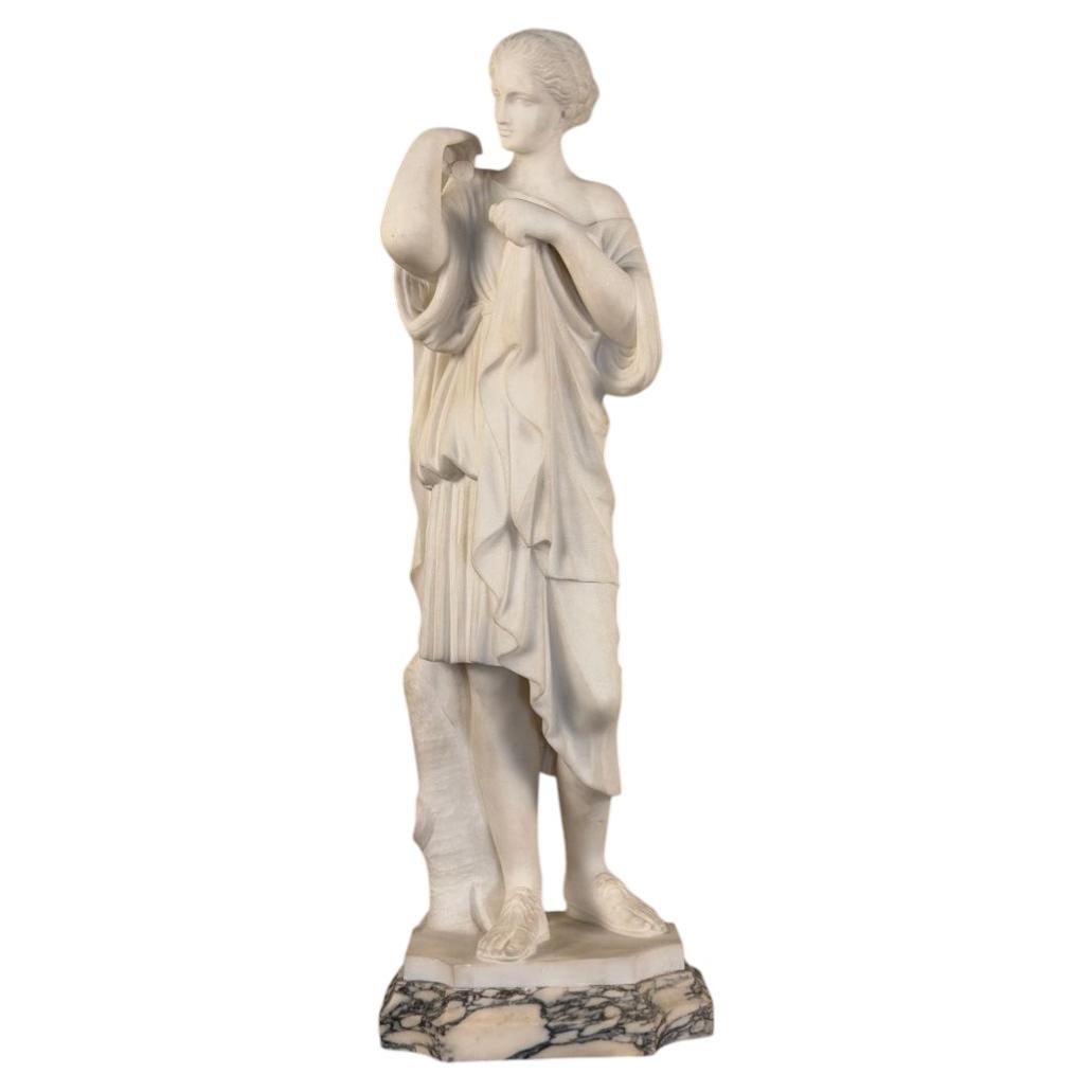 Diane de Gabies, Carrara marble statue in the classical style, signed Pugi