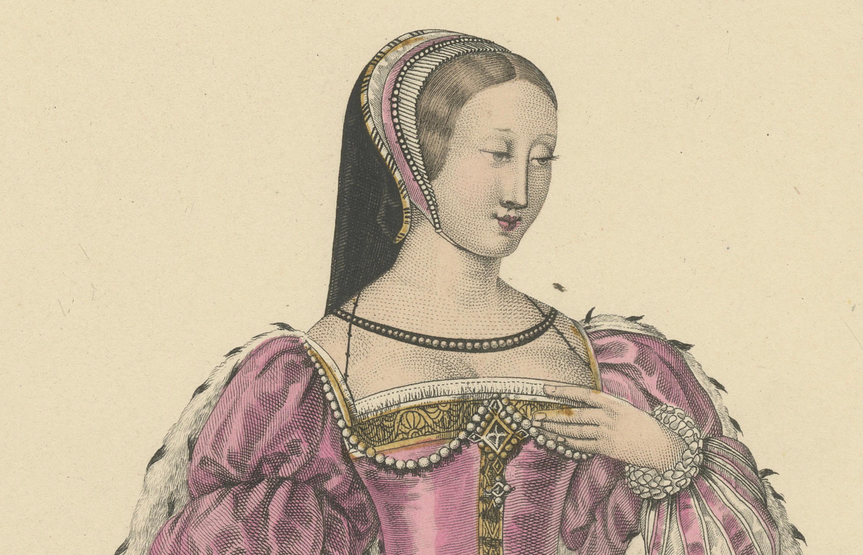 Early 20th Century Diane de Poitiers, Mistress of Henri II – Handcoloured Engraving, ca. 1900 For Sale