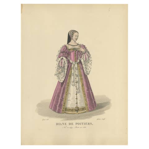 Diane de Poitiers, Mistress of Henri II – Handcoloured Engraving, ca. 1900