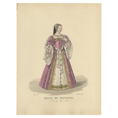 Diane de Poitiers, Mistress of Henri II – Handcoloured Engraving, ca. 1900