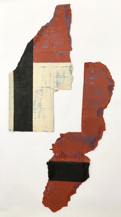 Black on Rust, Buff and Blue 2, 2017,  acrylic, found cardboard, 39 x 19  inches