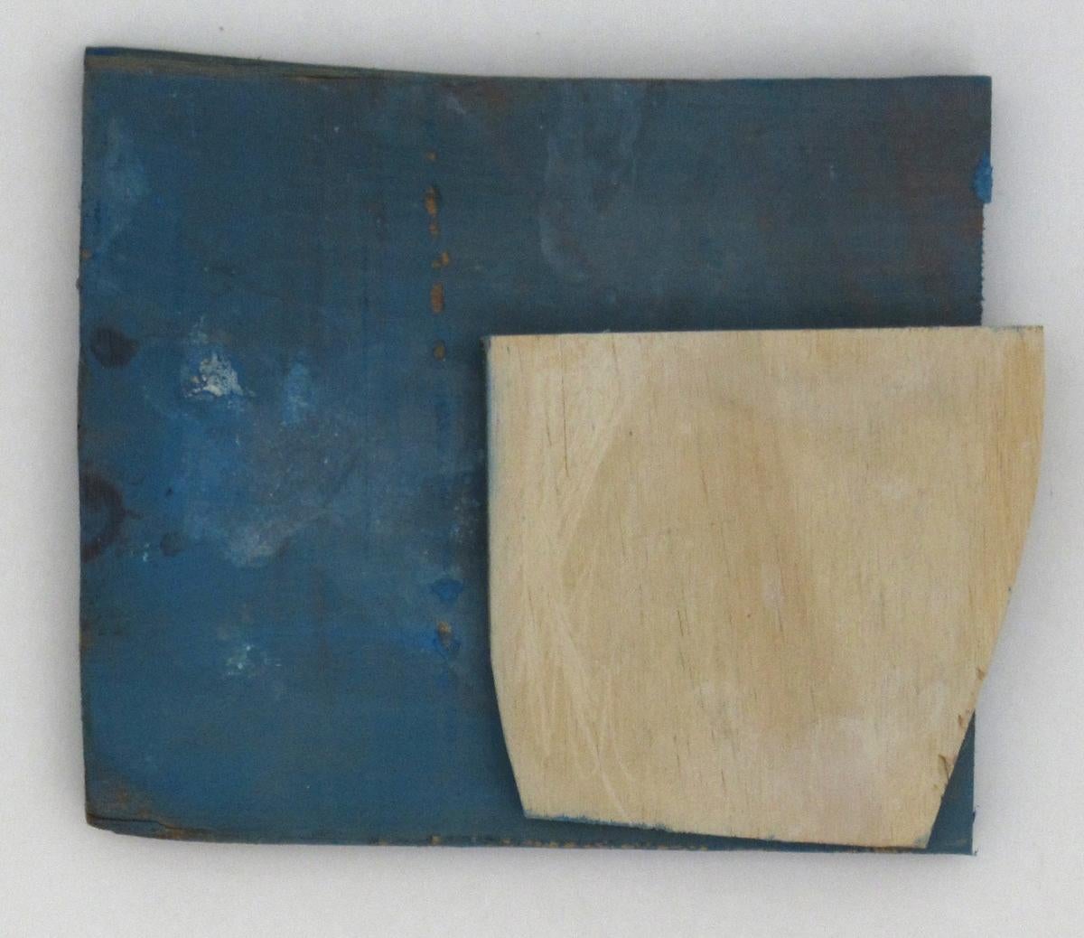 Diane Englander, Pale Form on Blue Wood, 2018  acrylic on scrap wood, 6 x 8 in
