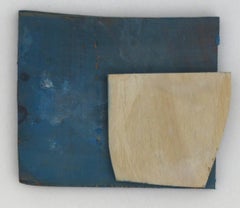 Diane Englander, Blase Form auf blauem Holz, 2018  Acryl auf Altholz, 6 x 8 Zoll