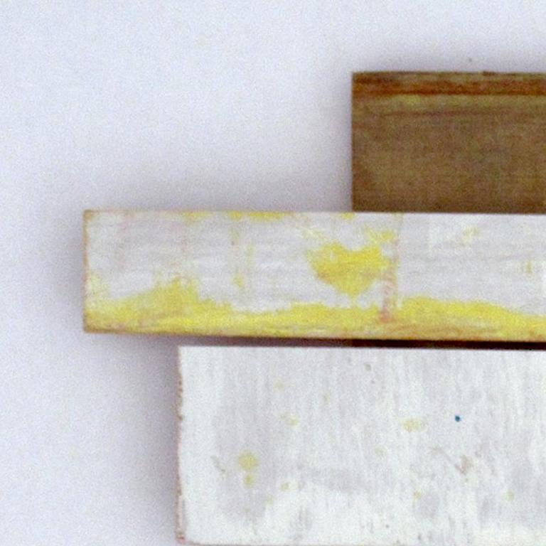 Diane Englander, White and Yellow Wood 2018, scrapwood and acrylic, 7 x 11.25 in For Sale 1