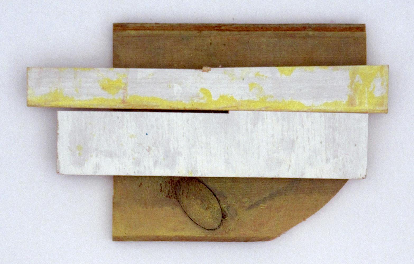 Diane Englander, White and Yellow Wood 2018, scrapwood and acrylic, 7 x 11.25 in