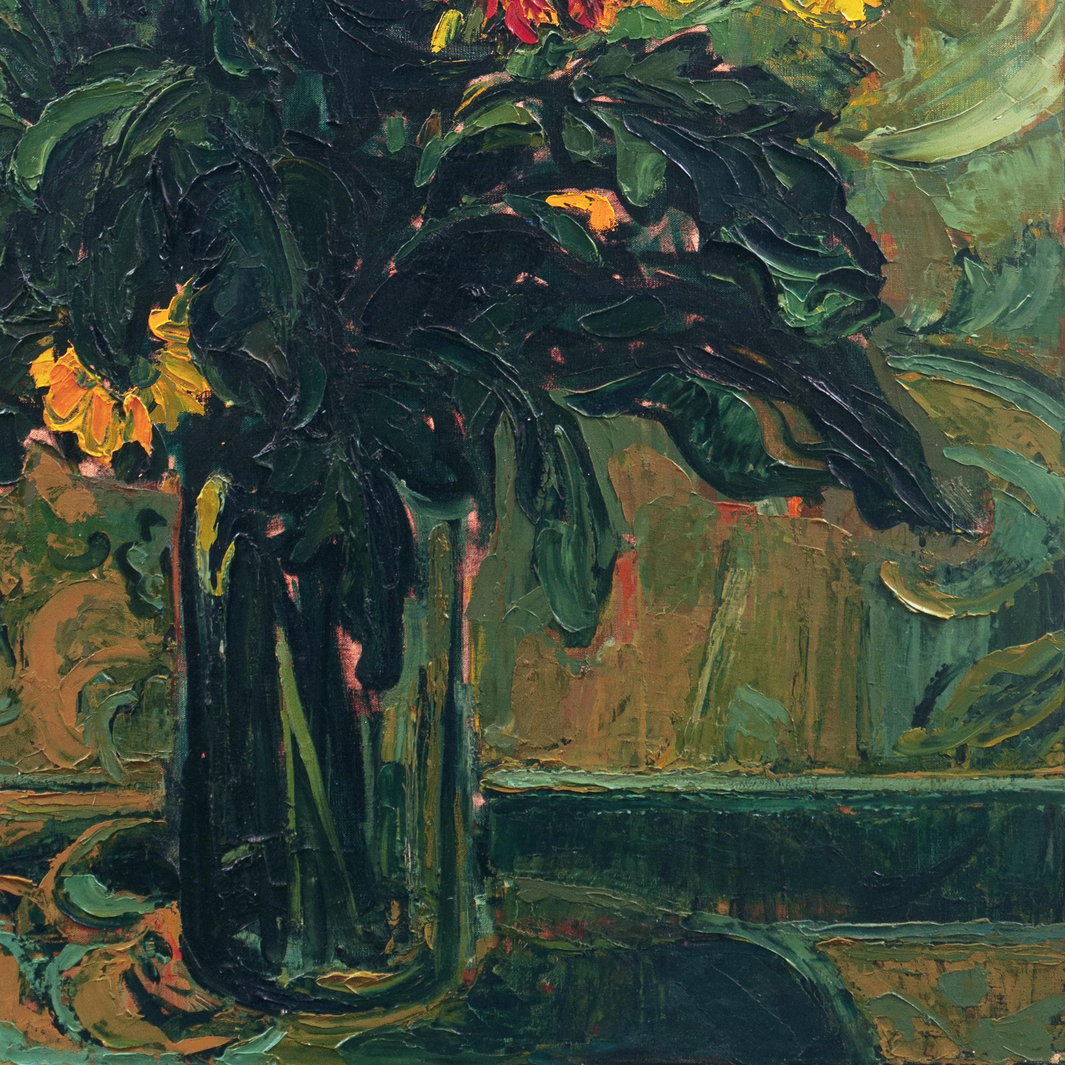 'Red Flowers', Salon D’Automne, Grand Palais, Paris, New York, London, Large Oil - Post-Impressionist Painting by Diane Esmond
