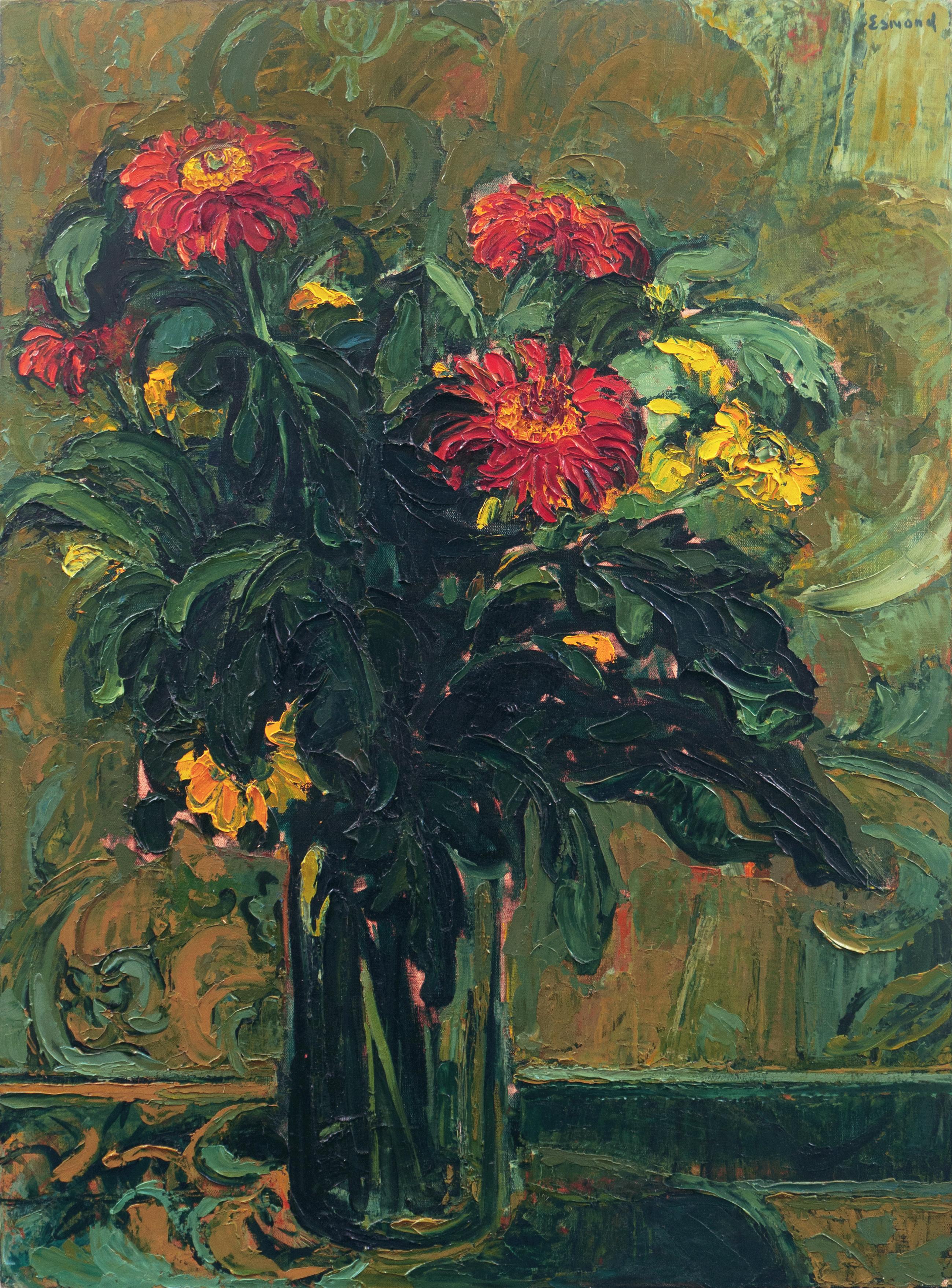 Diane Esmond Still-Life Painting - 'Red Flowers', Salon D’Automne, Grand Palais, Paris, New York, London, Large Oil