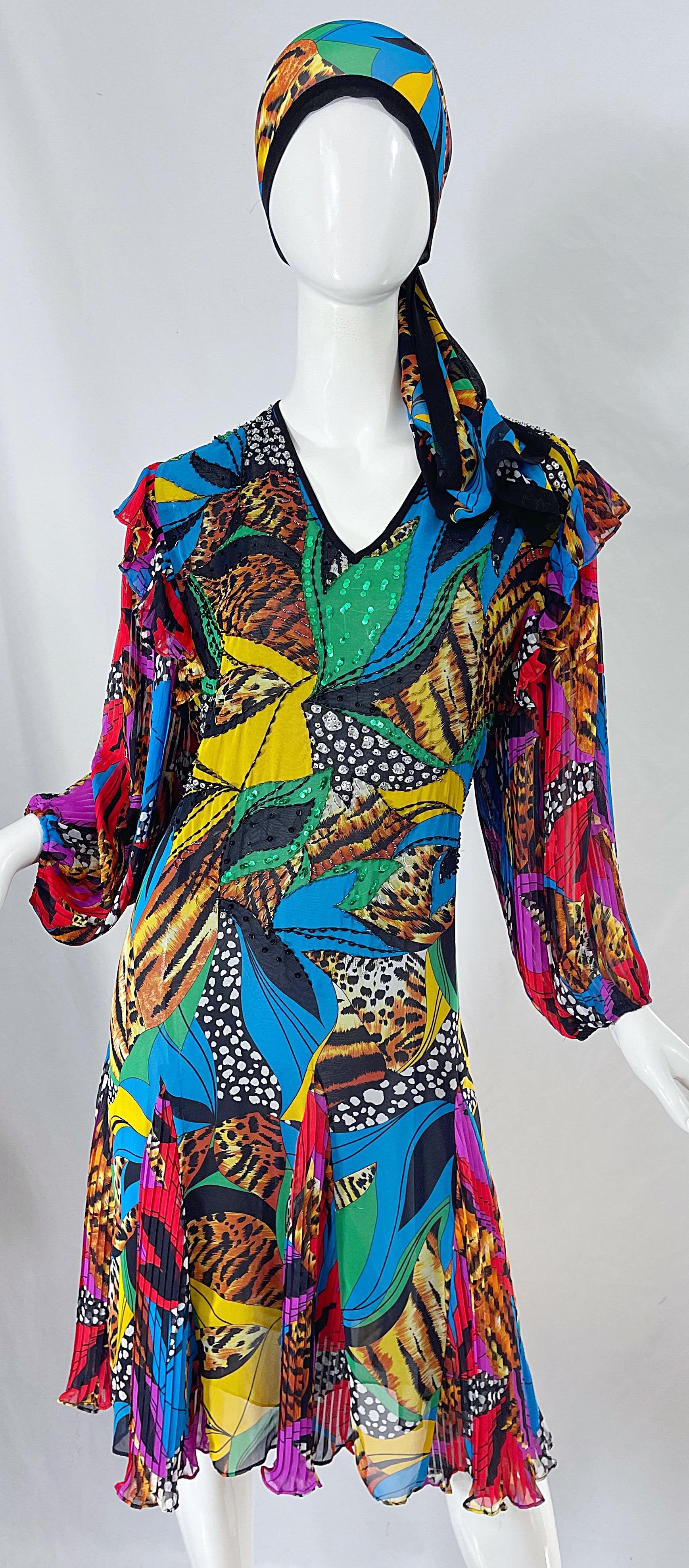 Diane Freis 1980s Chiffon Beaded Sequin Abstract Animal Print Vintage Dress Sash For Sale 3