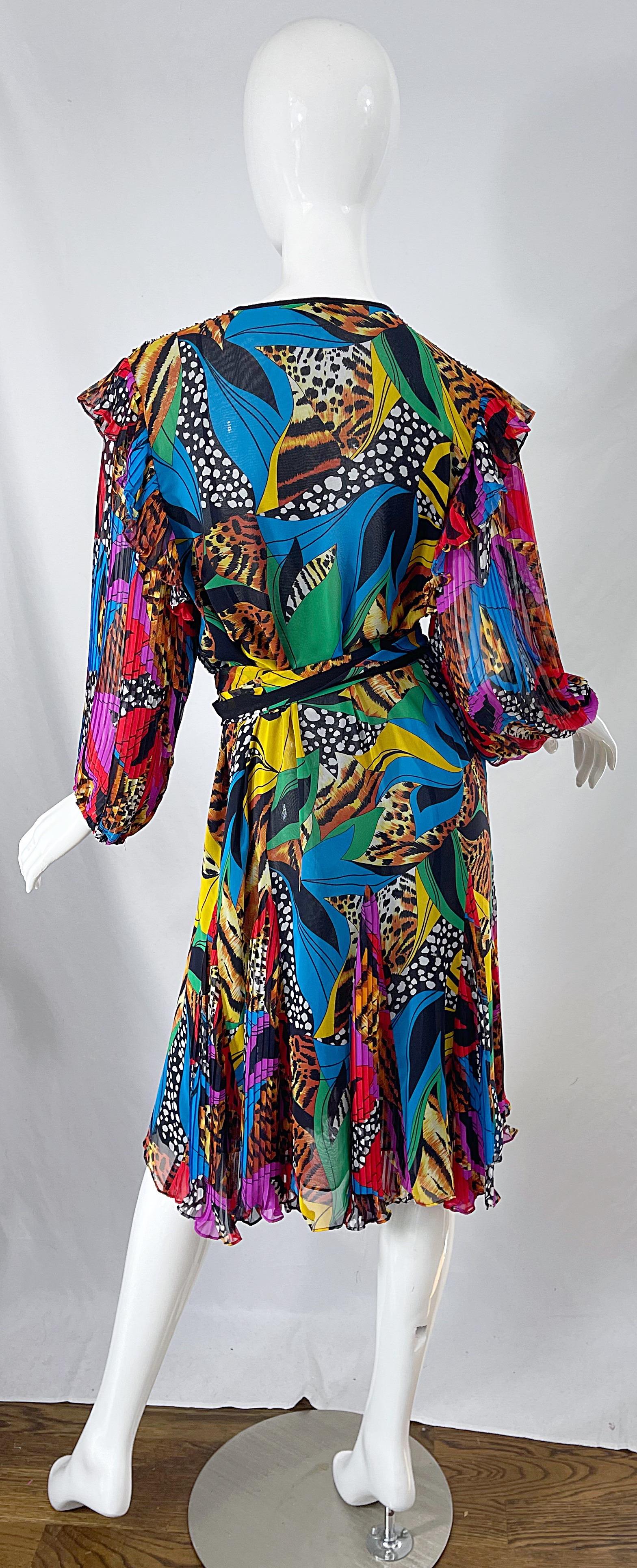 Diane Freis 1980s Chiffon Beaded Sequin Abstract Animal Print Vintage Dress Sash For Sale 4