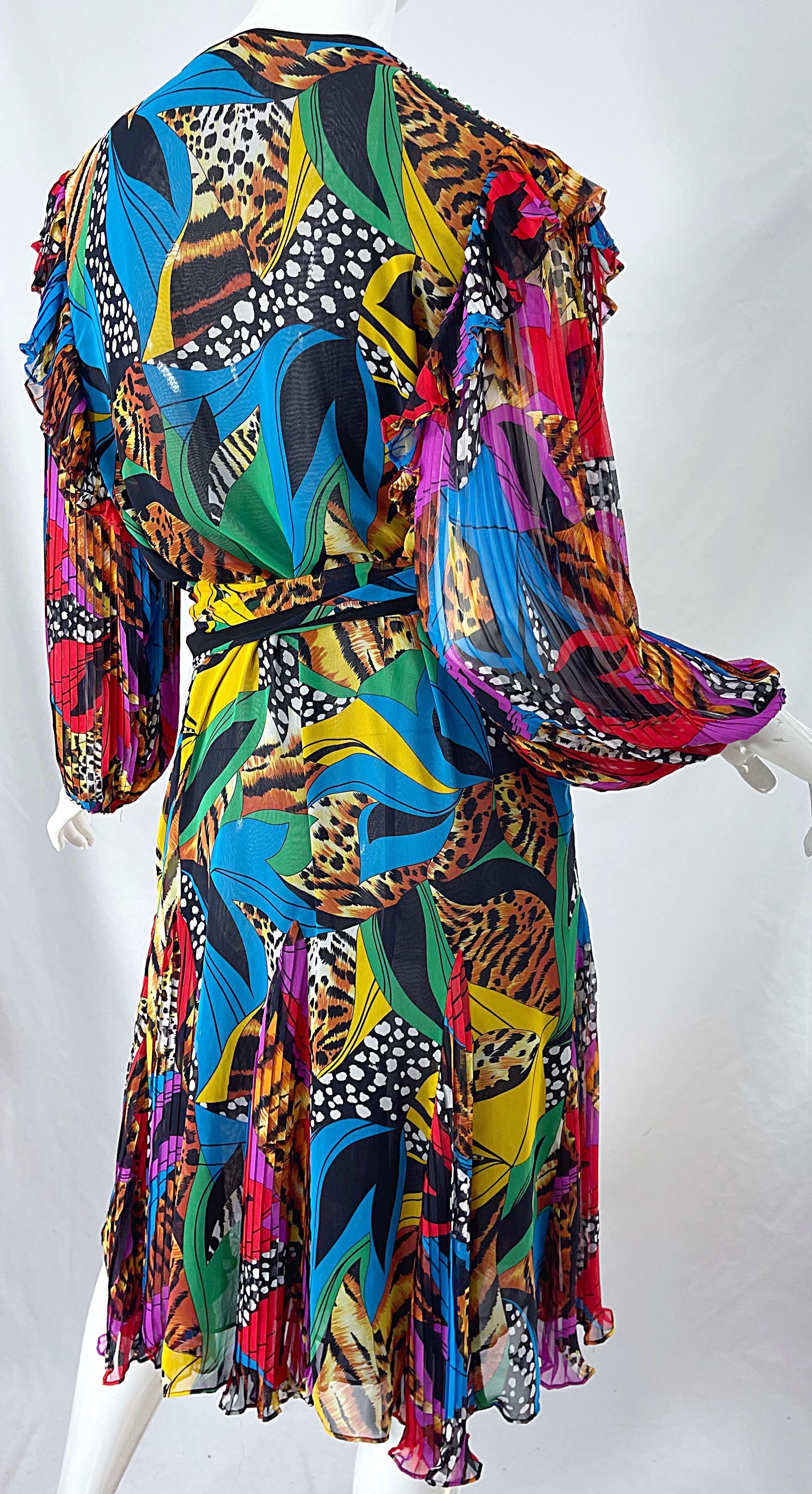 Diane Freis 1980er Jahre Chiffon Perlen Pailletten abstrakten Tier Druck Vintage Kleid Schärpe im Angebot 10