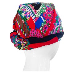 Diane Freis 1980er Jahre Großer Vintage Seidenschal mit buntem rotem Blumendruck und Katzenmuster