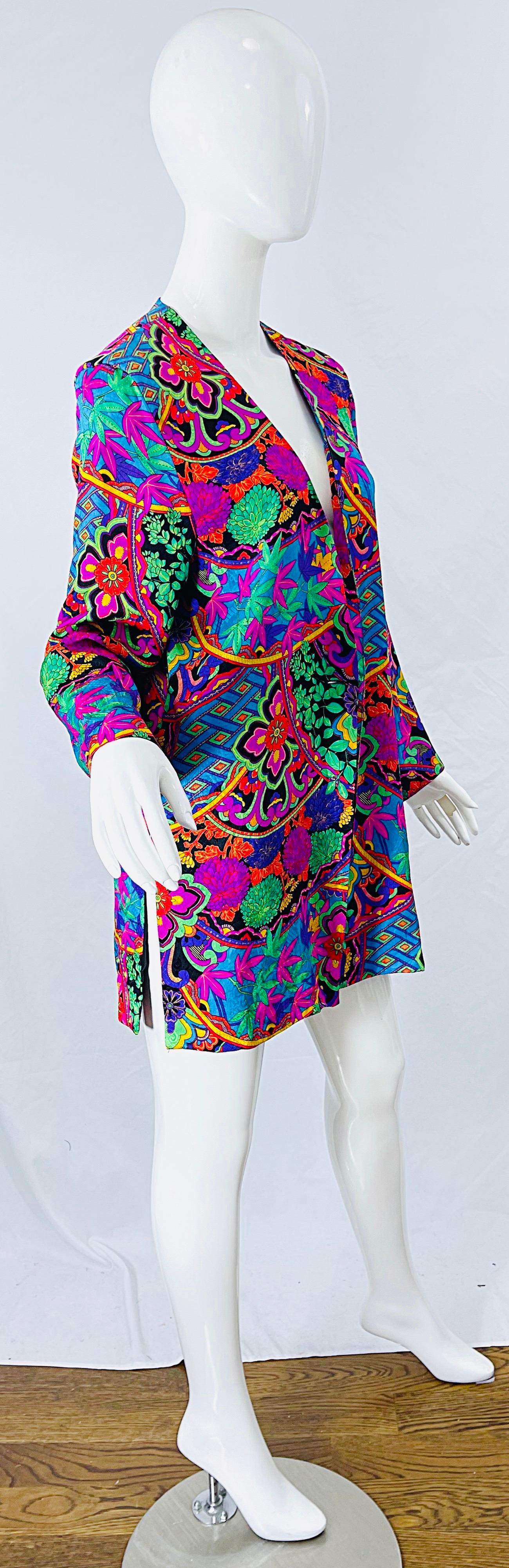 Diane Freis 1980s Marijuana Pot Leaf Print Silk Colorful 420 Vintage 80s Kimono 4