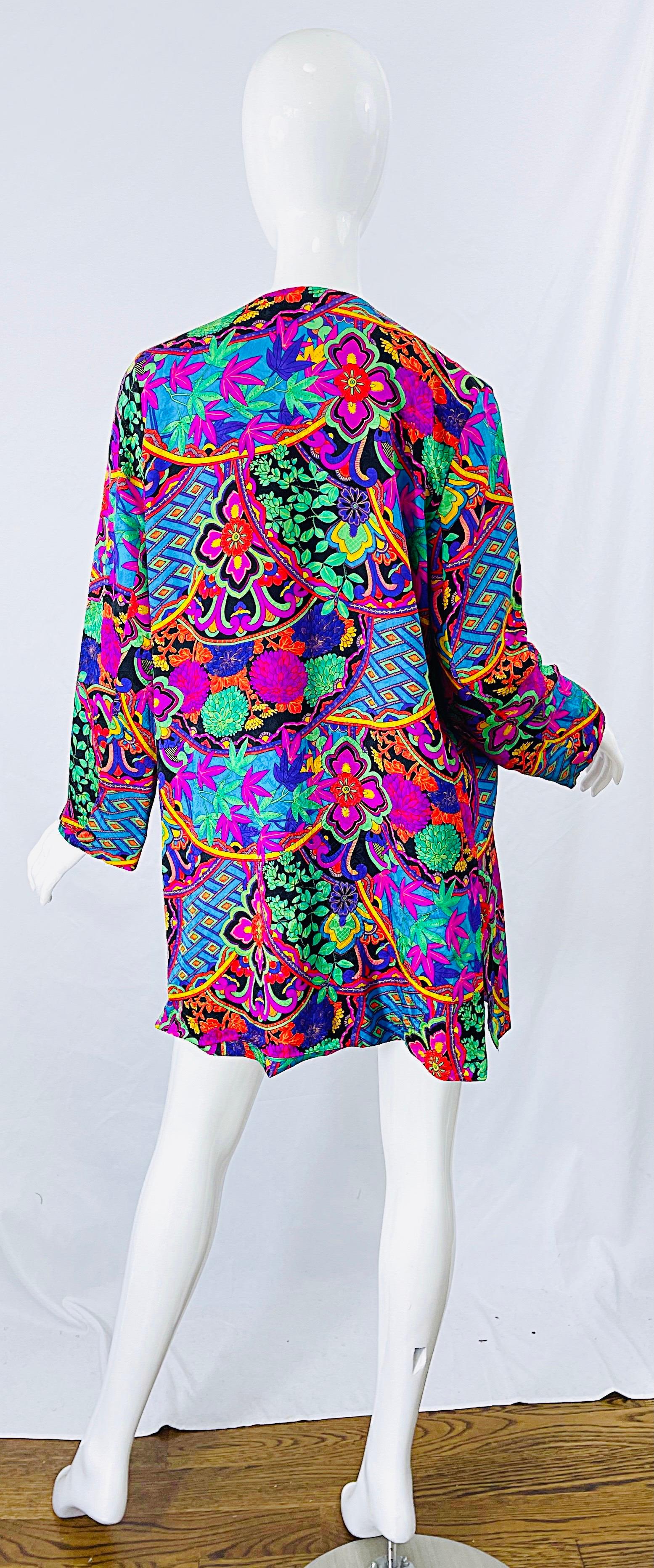Diane Freis 1980s Marijuana Pot Leaf Print Silk Colorful 420 Vintage 80s Kimono 6