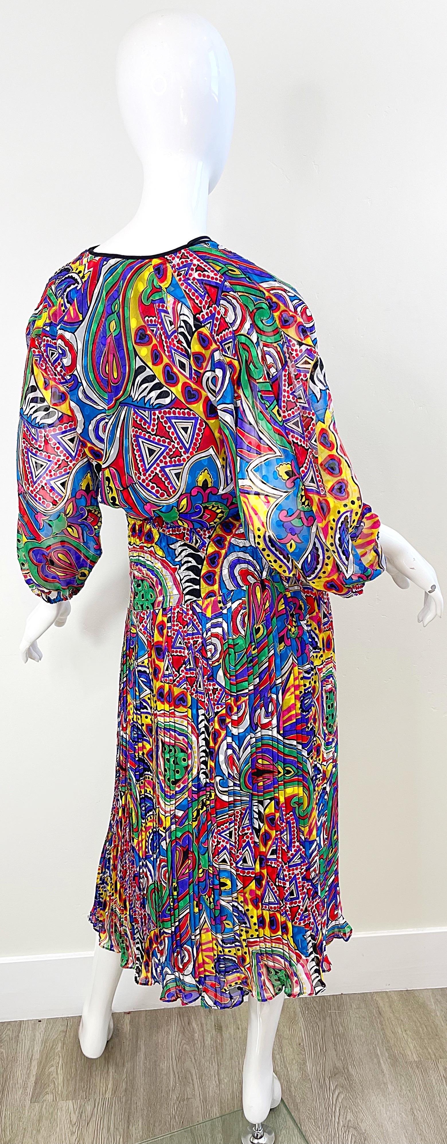 Diane Freis 1980 Novelty Heart Paisley Psychedelic Print Vintage 80s Dress en vente 6