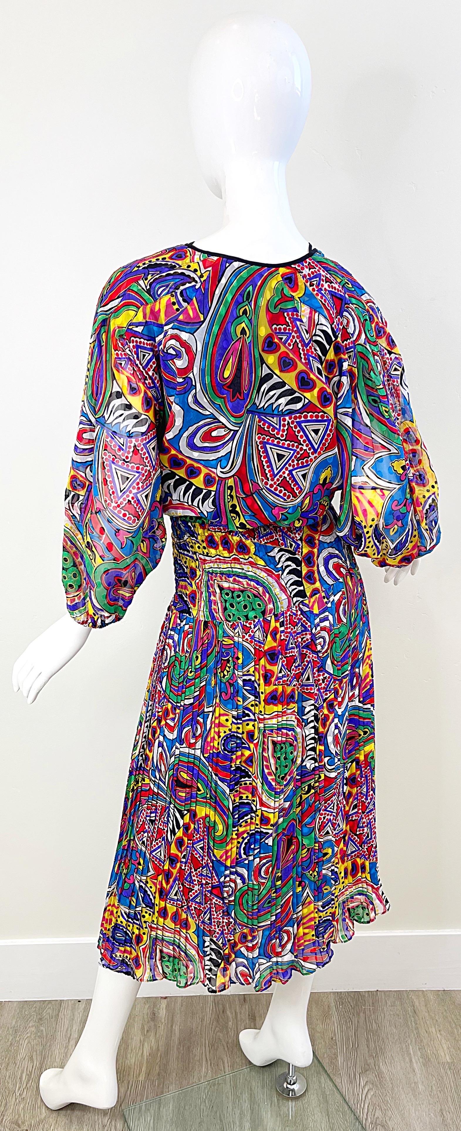 Diane Freis 1980 Novelty Heart Paisley Psychedelic Print Vintage 80s Dress en vente 8
