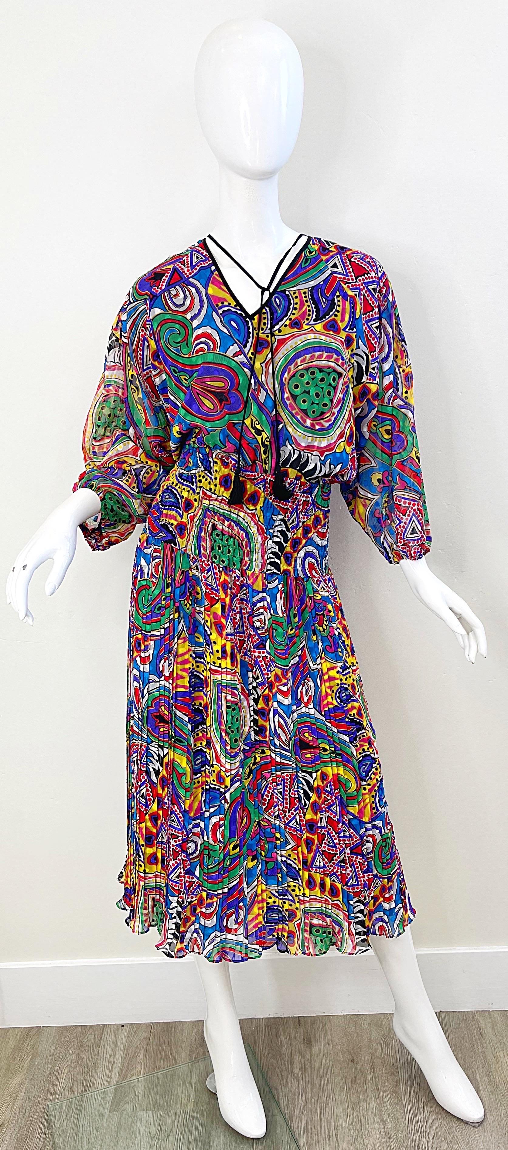 Diane Freis 1980 Novelty Heart Paisley Psychedelic Print Vintage 80s Dress en vente 9