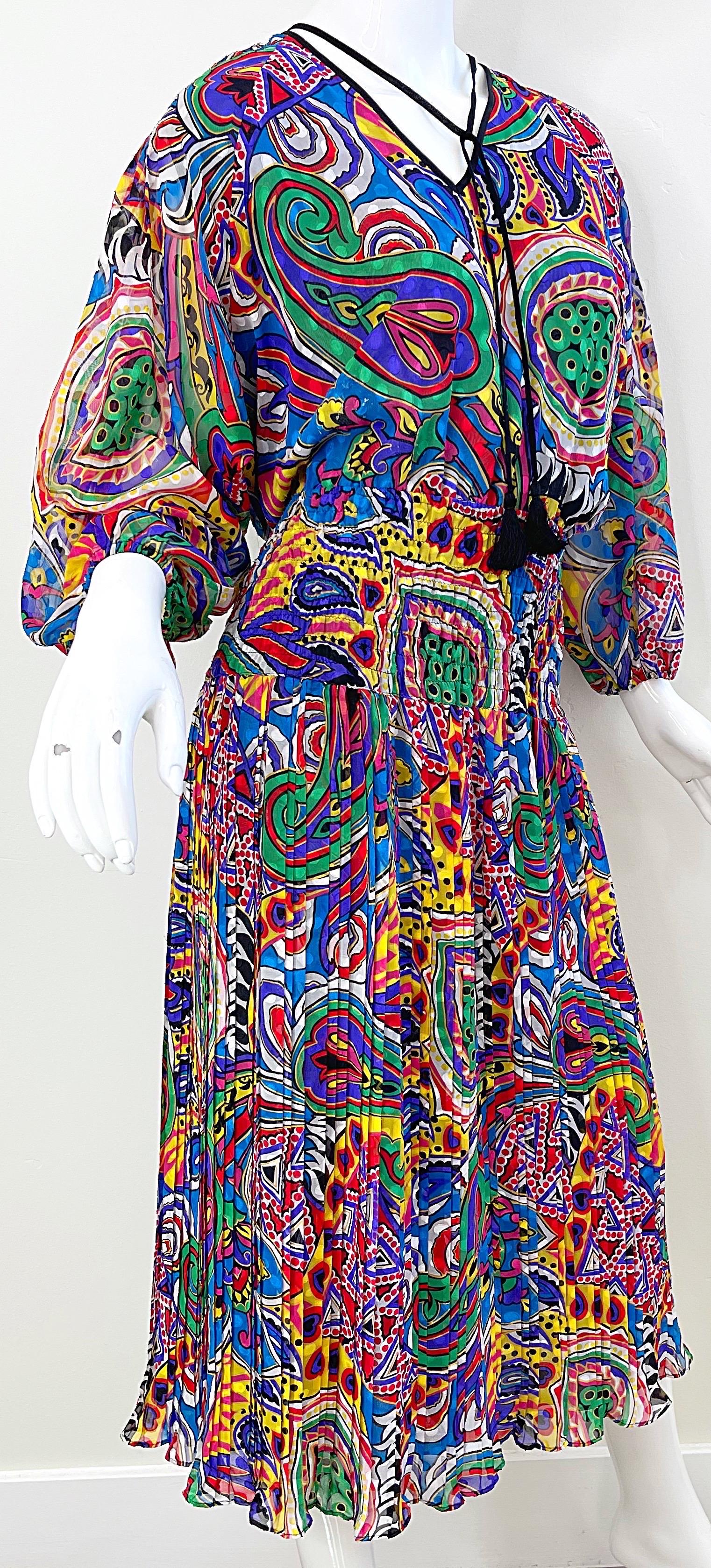 Women's Diane Freis 1980s Novelty Heart Paisley Psychedelic Print Vintage 80s Dress For Sale