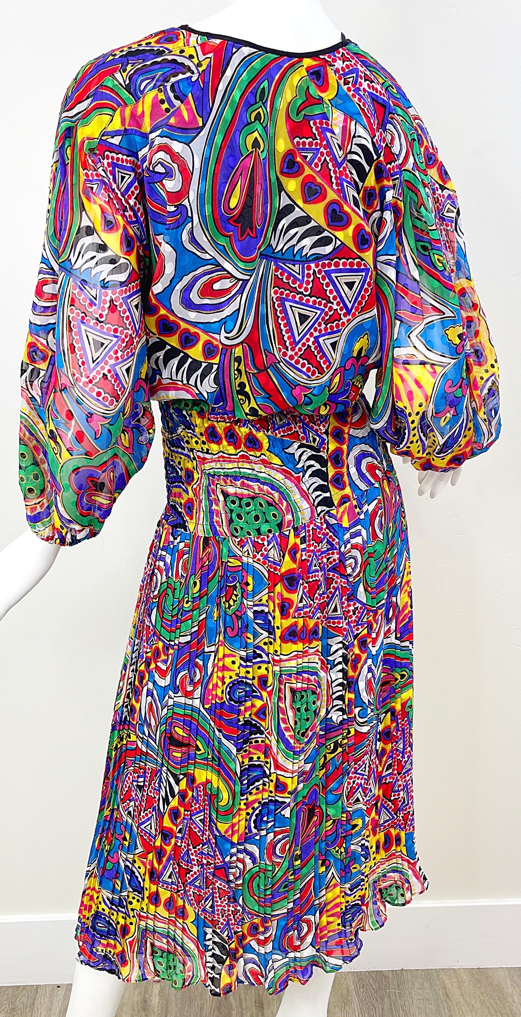 Diane Freis 1980s Novelty Heart Paisley Psychedelic Print Vintage 80s Dress For Sale 1