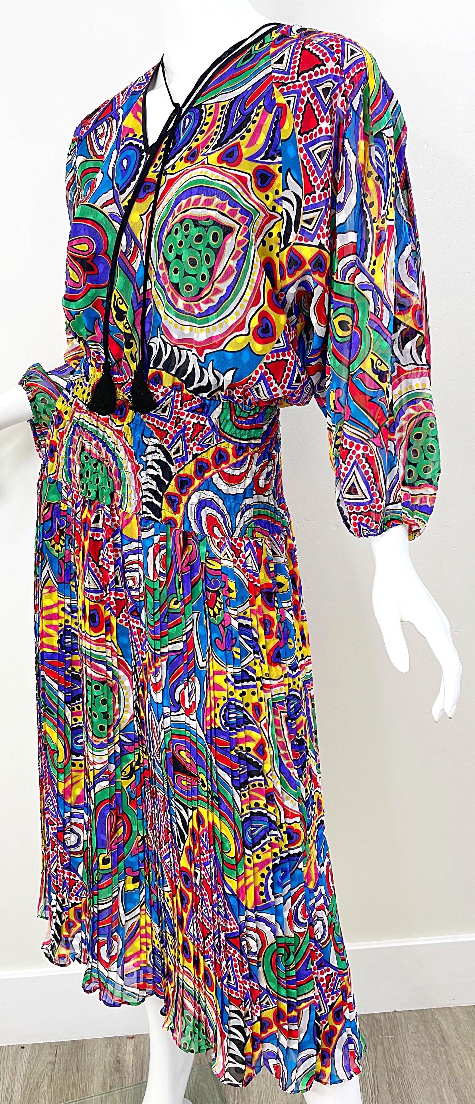 Diane Freis 1980 Novelty Heart Paisley Psychedelic Print Vintage 80s Dress en vente 2