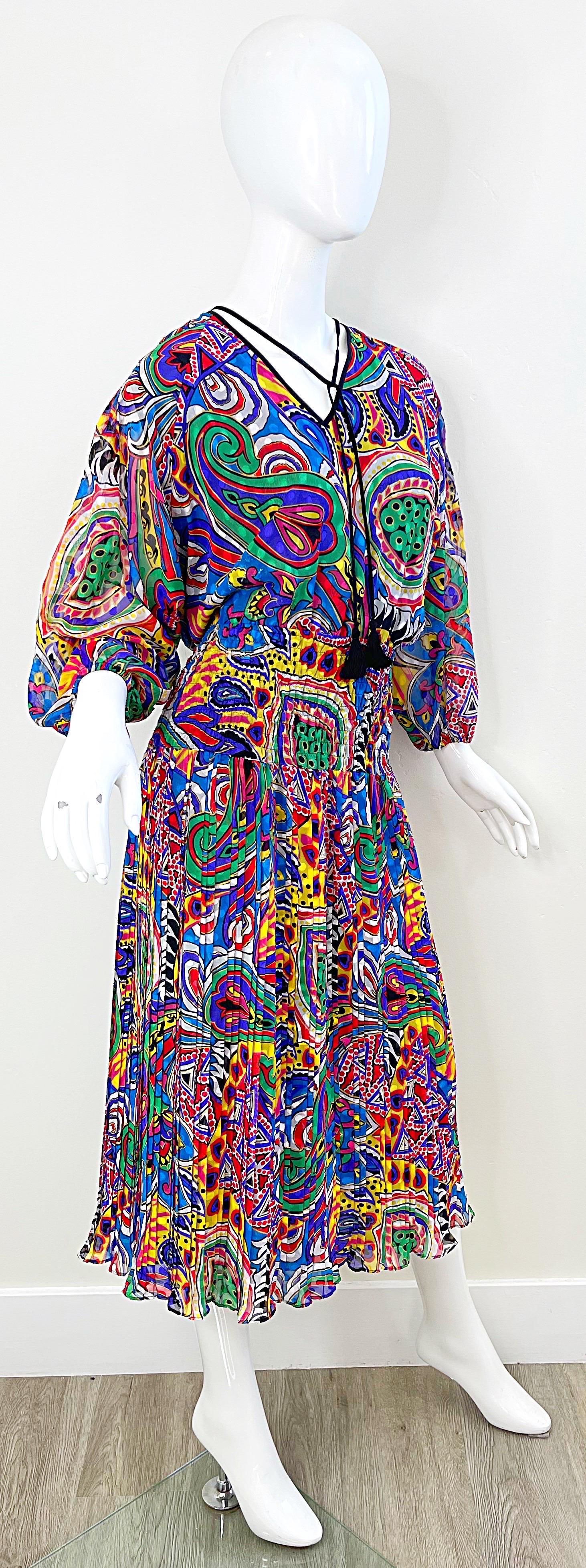 Diane Freis 1980 Novelty Heart Paisley Psychedelic Print Vintage 80s Dress en vente 3