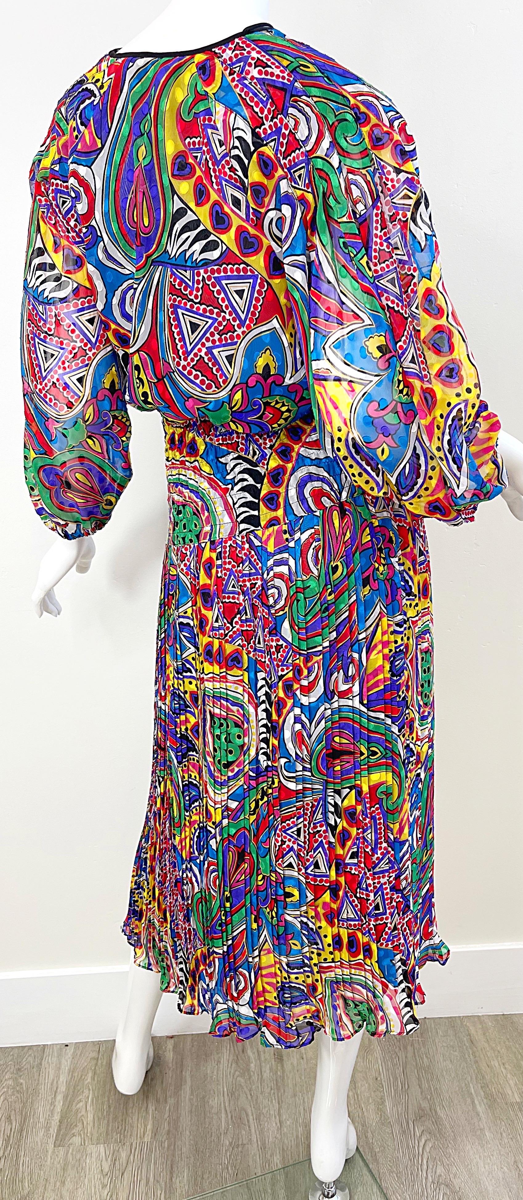 Diane Freis 1980 Novelty Heart Paisley Psychedelic Print Vintage 80s Dress en vente 4