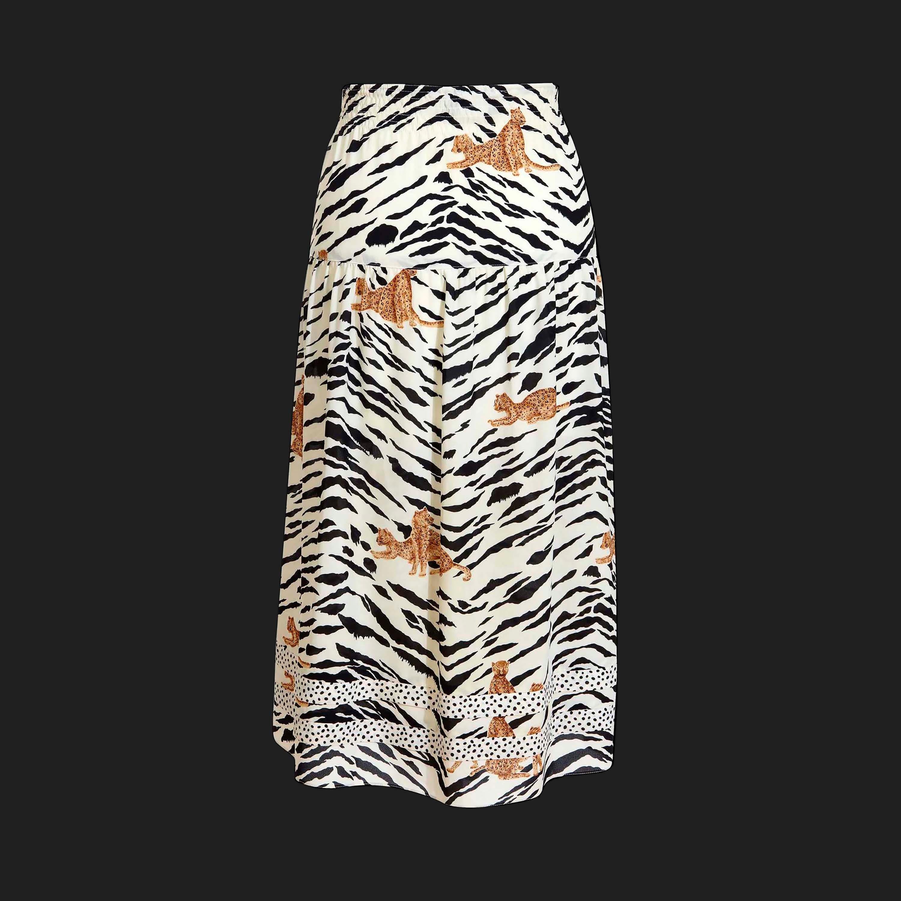 Diane Freis Skirt - 1980s Vintage - Printed Georgette Leopard & Zebra Print In Excellent Condition For Sale In KENT, GB