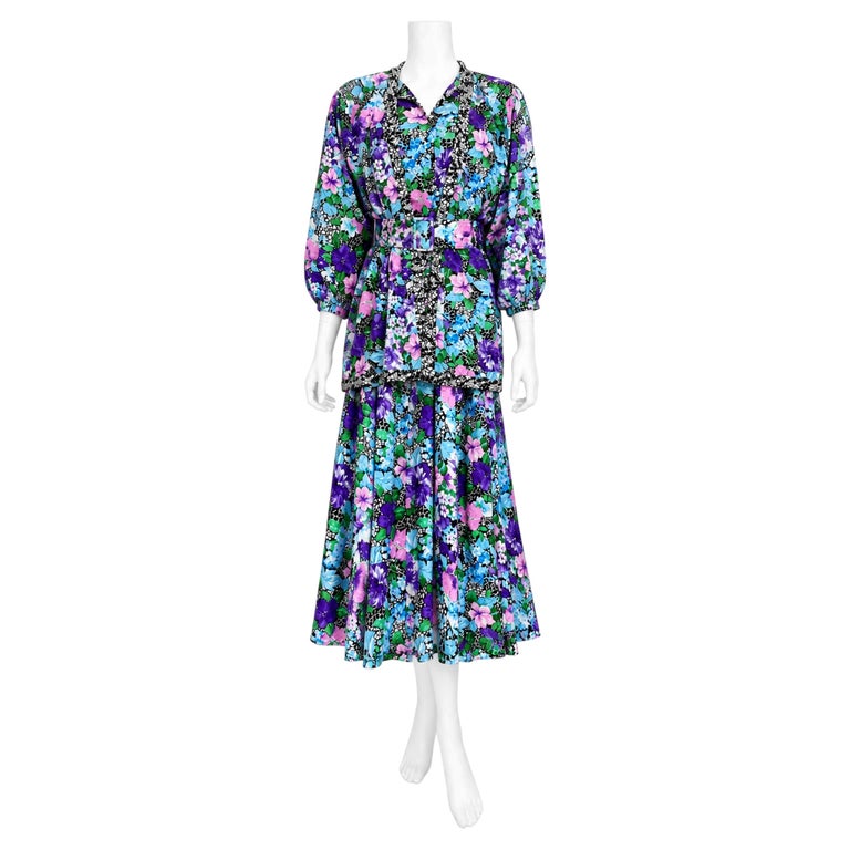 diane freis vintage dresses 80s Colorful Silk Dress - Fits Women M L XL Plus Size Vintage 1980s iconic Diane Freis printed silk dress with balloon sleeves and full skirt Diane Freis 1980s Vintage Silk