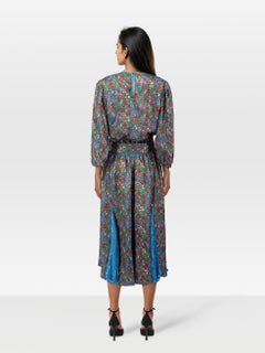 Diane Freis, abito midi con stampa floreale astratta, taglia L.