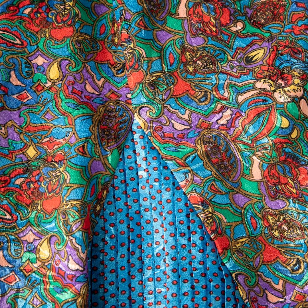Gris Diane Freis Robe mi-longue à imprimé floral abstrait Taille L en vente