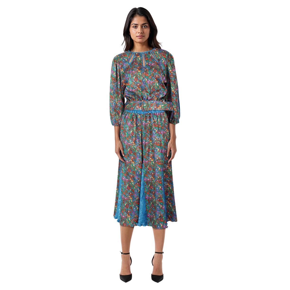 Diane Freis Robe mi-longue à imprimé floral abstrait Taille L en vente