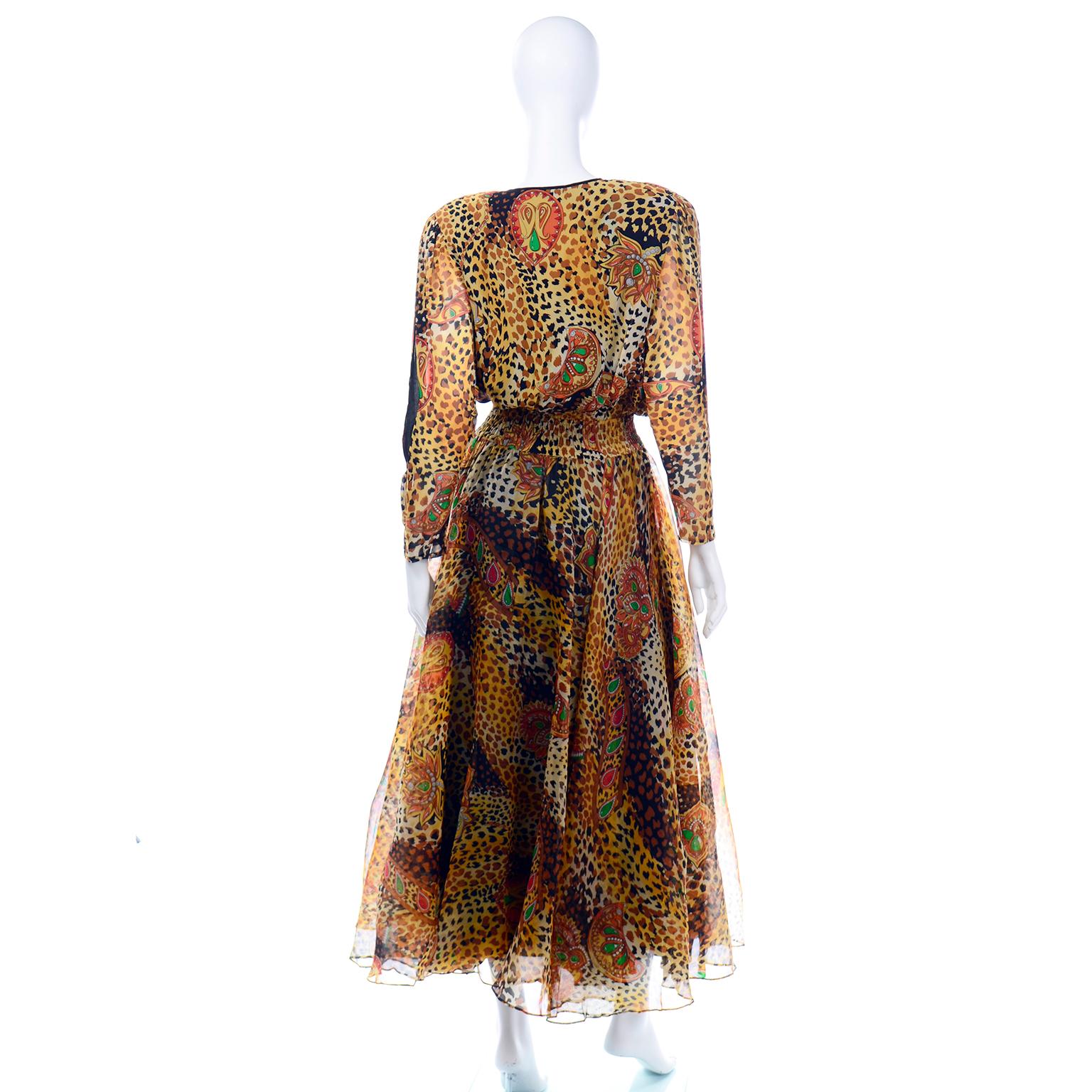 Brown  Diane Freis Deadstock Silk Vintage 1980s Animal Print Dress w/ Tag